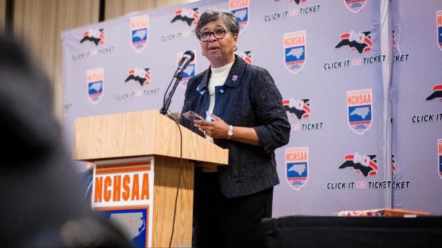 NCHSAA Commissioner Que Tucker speaks. The North Carolina High School Athletic Association hosted its annual basketball state championship press conference on Tuesday Mar. 7, 2023 in Durham, North Carolina (Photo: Evan Moesta/HighSchoolOT)
