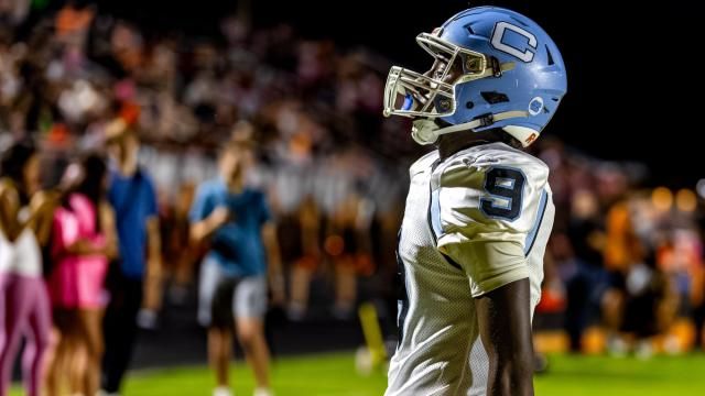 Jaylen King (9) of Cleveland. Cleveland picked up a road win at Fuquay-Varina on October 4, 2024 (Photo: Joshua Chayer)