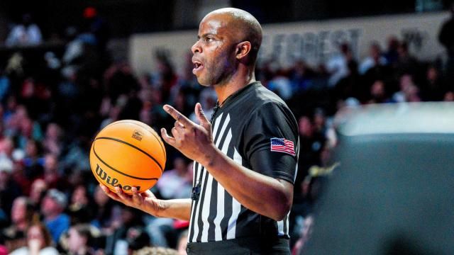 NCHSAA final four official referee. Central Cabarrus took on Hickory in the 3A boys wester regional final in Winston-Salem on March 12, 2024. (Photo: Evan Moesta/HighSchoolOT.com)