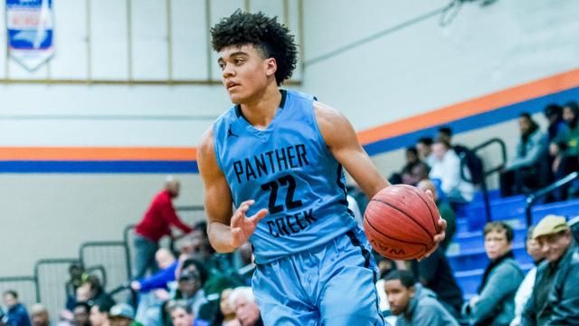 Justin McKoy (22) of Panther Creek in the Athens Drive MLK Showcase on Jan. 15, 2018.