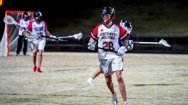 Tre Parrett (28). Northwest Guilford boys lacrosse defeated Ardrey Kell on March 24, 2025 (Photo: Evan Moesta/HighSchoolOT)