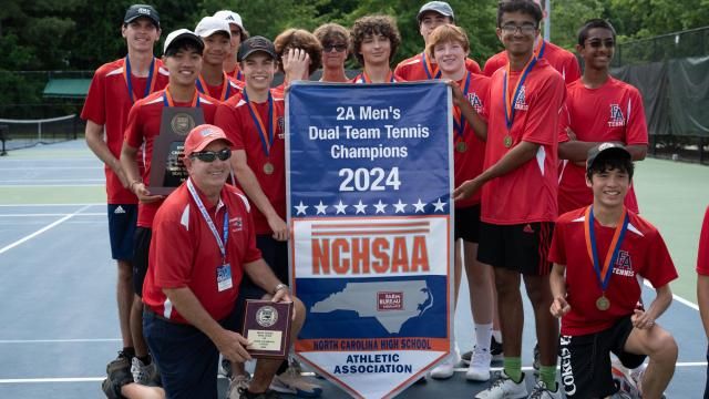 Franklin Academy defeated Pine Lake Prep in the NCHSAA 2A boys tennis dual team state championship at the Burlington Tennis Center on Monday, May 20, 2024. (Photo By: Nick Stevens/HighSchoolOT)