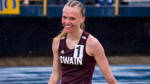 Arizona Blankenship of Swain County wins the 1600. The NCHSAA 1A and 3A Track & Field State Championships on the campus of North Carolina A&T State University on Friday May 19, 2023 (Photo: Evan Moesta/HighSchoolOT)
