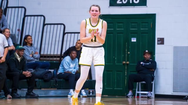 Kamryn Kitchen of Independence. Bishop McGuinness defeated Independence 51-44 in a showcase game at the John Wall Holiday Invitational at William Peace University on December 27, 2023. (Photo: Evan Moesta/HighSchoolOT.com)